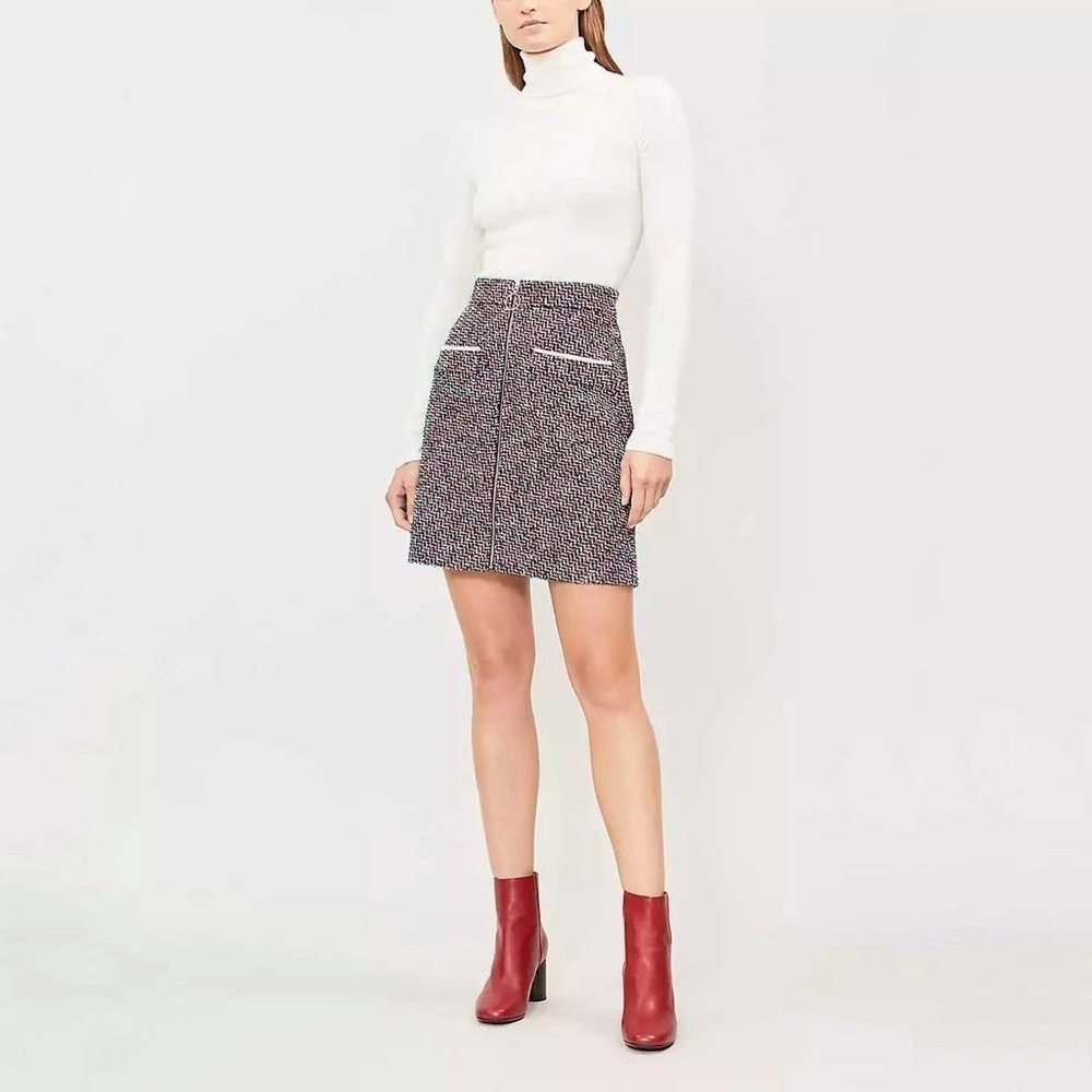 NWT Maje Jiberty Tweed Pencil Front Zip Skirt